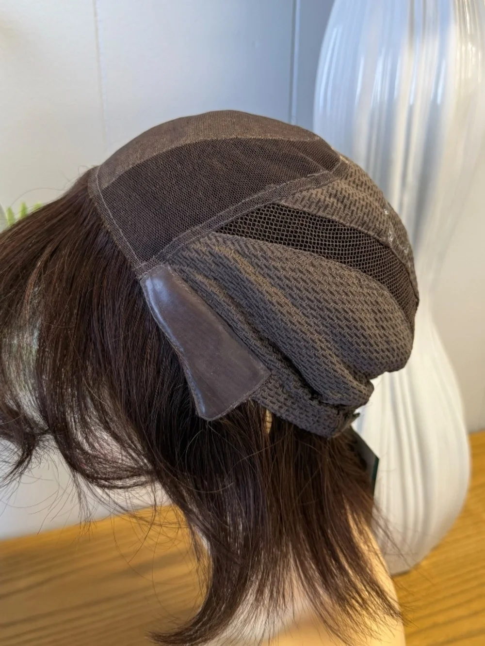 Human hair dark brown short shoulder length wig
